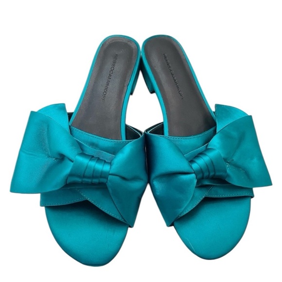 Rebecca Minkoff teal satin bow flats NEW - Picture 1 of 5